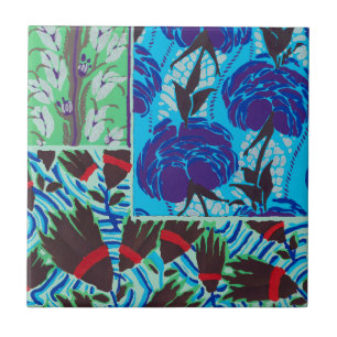 Levendige Maximalistische Blauwe en Groene Bloemku Tegeltje