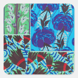 Levendige Maximalistische Blauwe en Groene Bloemku Vierkante Sticker