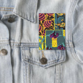 Levendige Maximalistische Paarse & Turkooizen Bloe Button (Insitu)