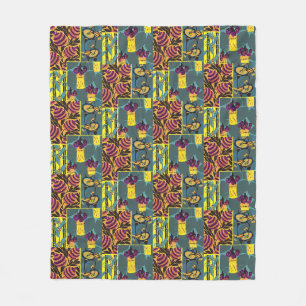 Levendige Maximalistische Paarse & Turkooizen Bloe Fleece Deken