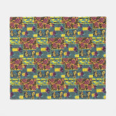 Levendige Maximalistische Paarse & Turkooizen Bloe Fleece Deken (Voorkant (Horizontaal))