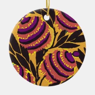 Levendige Maximalistische Paarse & Turkooizen Bloe Keramisch Ornament