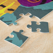 Levendige Maximalistische Paarse & Turkooizen Bloe Legpuzzel (Zijkant)