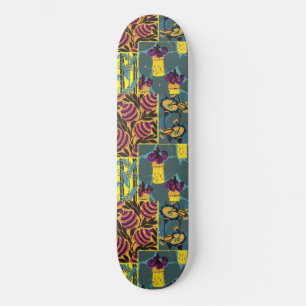 Levendige Maximalistische Paarse & Turkooizen Bloe Persoonlijk Skateboard
