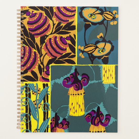 Levendige Maximalistische Paarse & Turkooizen Bloe Planner (Voorkant)