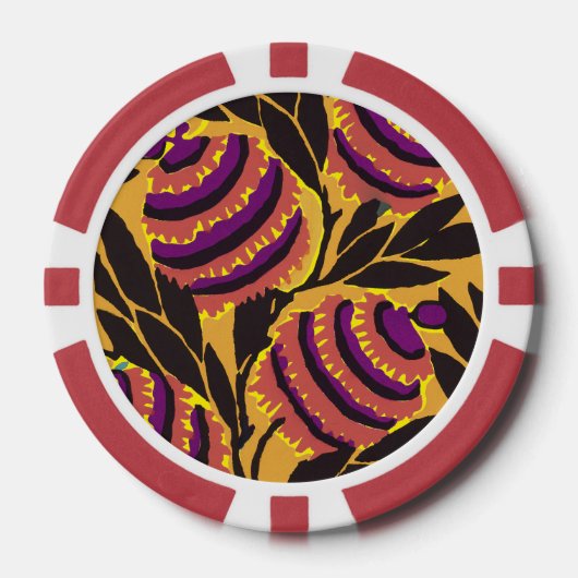 Levendige Maximalistische Paarse & Turkooizen Bloe Poker Chips (Voorkant)