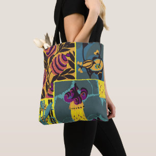Levendige Maximalistische Paarse & Turkooizen Bloe Tote Bag