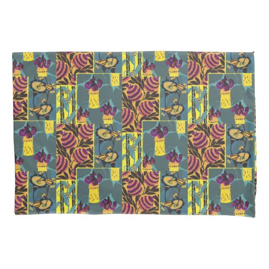 Levendige Maximalistische Paarse & Turquoise Bloem Kussensloop (Voorkant)