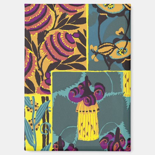 Levendige Maximalistische Paarse & Turquoise Bloem Magneet (Voorkant)