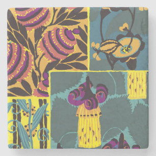 Levendige Maximalistische Paarse & Turquoise Bloem Stenen Onderzetter