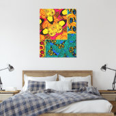 Levendige Maximalistische Roze & Turquoise Vlinder Canvas Afdruk (Insitu (Slaapkamer))