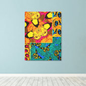 Levendige Maximalistische Roze & Turquoise Vlinder Canvas Afdruk (Insitu (Houten vloer))