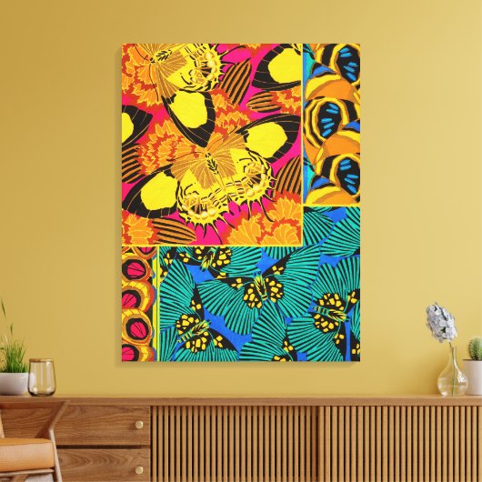Levendige Maximalistische Roze & Turquoise Vlinder Canvas Afdruk (Insitu (Woonkamer))