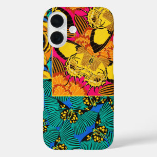 Levendige Maximalistische Roze & Turquoise Vlinder iPhone 16 Hoesje