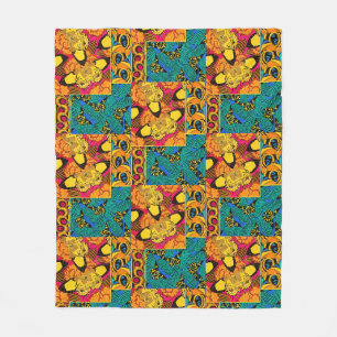 Levendige Maximalistische Roze & Turquoise Vlinder Fleece Deken