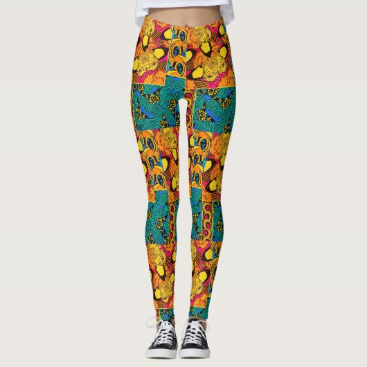Levendige Maximalistische Roze & Turquoise Vlinder Leggings (Voorkant)