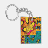 Levendige Maximalistische Roze & Turquoise Vlinder Sleutelhanger (Voorkant Links)