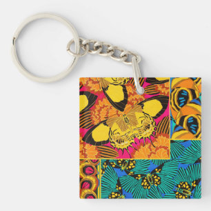 Levendige Maximalistische Roze & Turquoise Vlinder Sleutelhanger