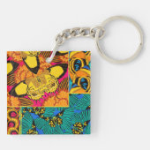 Levendige Maximalistische Roze & Turquoise Vlinder Sleutelhanger (Achterkant)