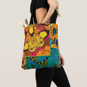 Levendige Maximalistische Roze & Turquoise Vlinder Tote Bag