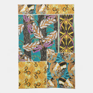 Levendige Maximalistische Turquoise & Paarse Vlind Theedoek