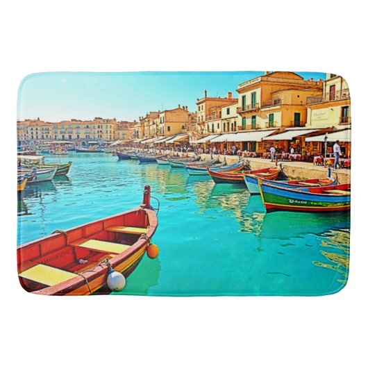 Levendige mediterrane havenlevensstijl badmat (Voorkant)