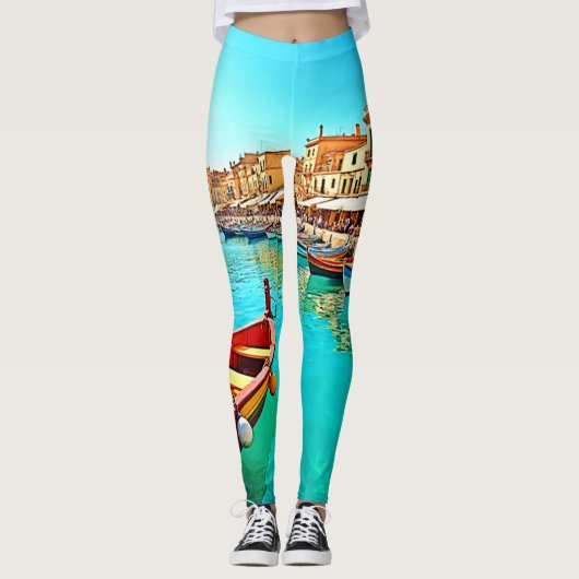 Levendige mediterrane havenlevensstijl leggings (Voorkant)
