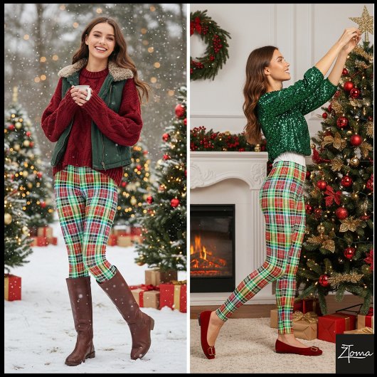 Levendige Meerkleurige Dichte Tartan Plaid Ruit Leggings