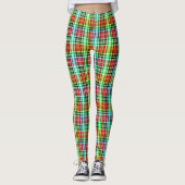 Levendige Meerkleurige Dichte Tartan Plaid Ruit Leggings (Voorkant)