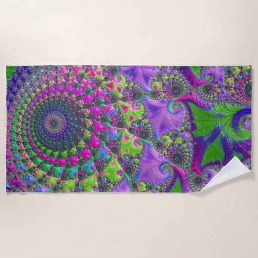 Levendige meerkleurige fractal mandala strandlaken (Voorkant)