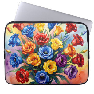 Levendige Meerkleurige Rozen Lisianthus Waterverf Laptop Sleeve