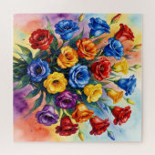 Levendige Meerkleurige Rozen Lisianthus Waterverf Legpuzzel (Horizontaal)