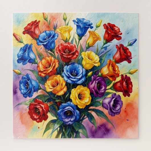 Levendige Meerkleurige Rozen Lisianthus Waterverf Legpuzzel (Verticaal)