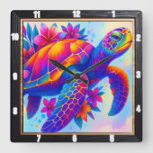 Levendige meerkleurige schildpad oceaan vierkante klok (Voorkant)