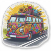 Levendige, met bloemen geplakte  bestelwagen sticker (Voorkant)