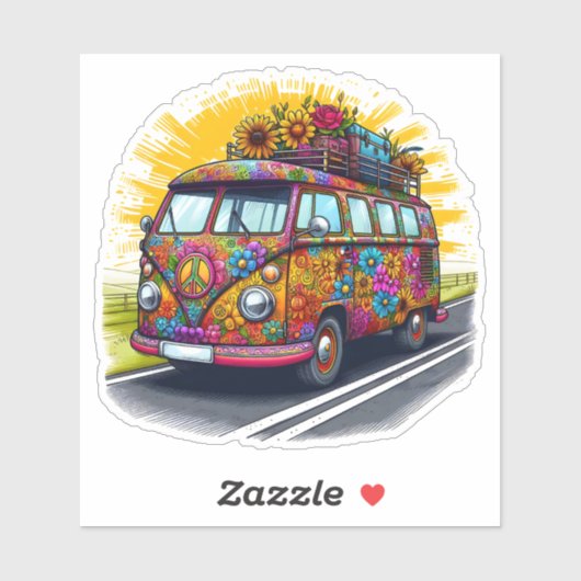 Levendige, met bloemen geplakte  bestelwagen sticker (Vel)