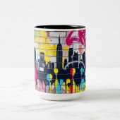 Levendige, met spuiten beschilderde skyline van de tweekleurige koffiemok (Center)
