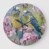 Levendige metgezellen: blauwe en gele budgies grote klok (Voorkant)