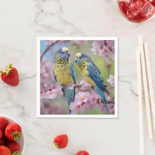 Levendige metgezellen: blauwe en gele budgies servet