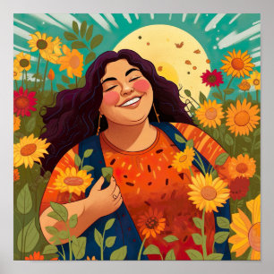 Levendige Mexicaans-Amerikaanse vrouw vieren zon Poster