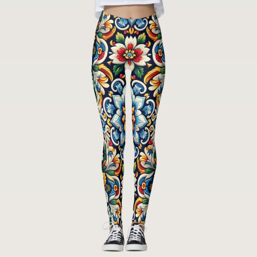 Levendige Mexicaanse borduurwerk Leggings (Voorkant)