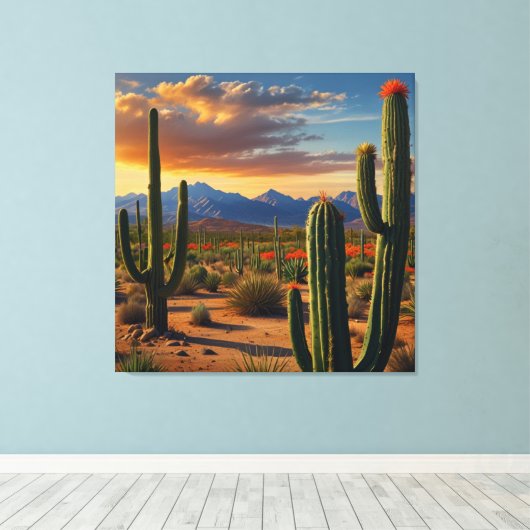 Levendige Mexicaanse Cactus Art Print (Insitu (Houten vloer))
