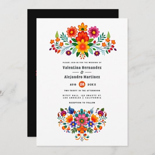 Levendige Mexicaanse Fiesta Floral Wedding Kaart (Voorkant / Achterkant)