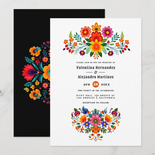Levendige Mexicaanse Fiesta Floral Wedding Kaart (Voorkant / Achterkant)