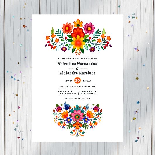 Levendige Mexicaanse Fiesta Floral Wedding Kaart