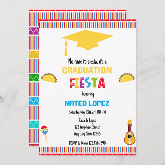 Levendige Mexicaanse Fiesta Graduation Party Kaart (Voorkant / Achterkant)