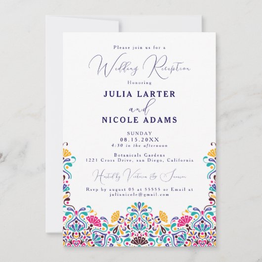 Levendige Mexicaanse Fiesta Rainbow bruiloft recep Kaart (Voorkant)