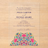 Levendige Mexicaanse Fiesta Style Rainbow Wedding Acryl Uitnodigingen (Voorkant)