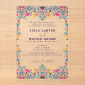 Levendige Mexicaanse Fiesta Style Rainbow Wedding Acryl Uitnodigingen (Voorkant)