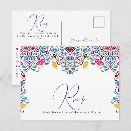 Levendige Mexicaanse Fiesta Style Rainbow Wedding Briefkaart (Voorkant / Achterkant)